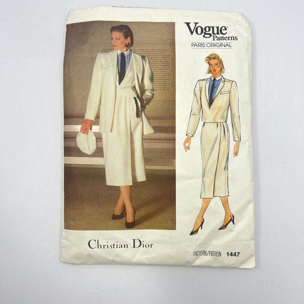Christian‎ Dior Vogue Pattern 1447 RARE Size 16 Suit Skirt Jacket Coat Shirt 80s